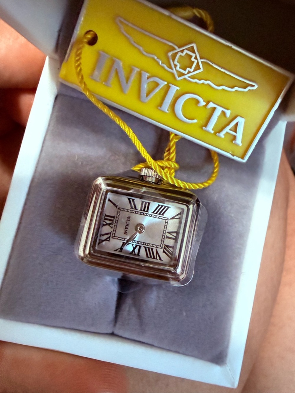 Invicta Silver Rectangular Roman Numeral Dial Ring Watch - Picture 4 of 4